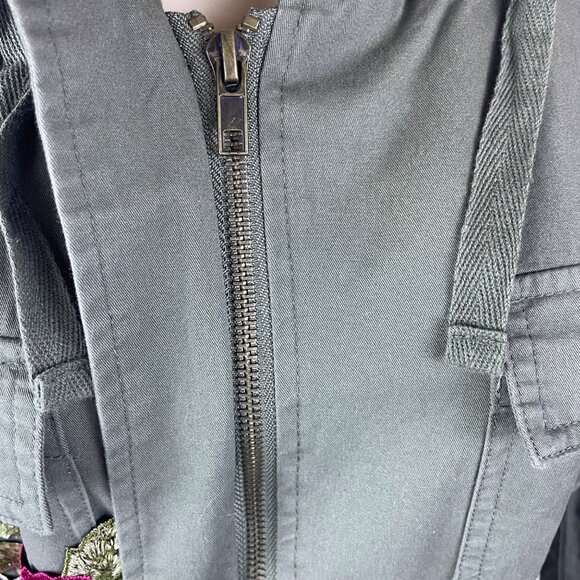 Active Usa Asymmetrical Floral Embroidered Womens Green Hooded Jacket Sz S - Picture 7 of 10